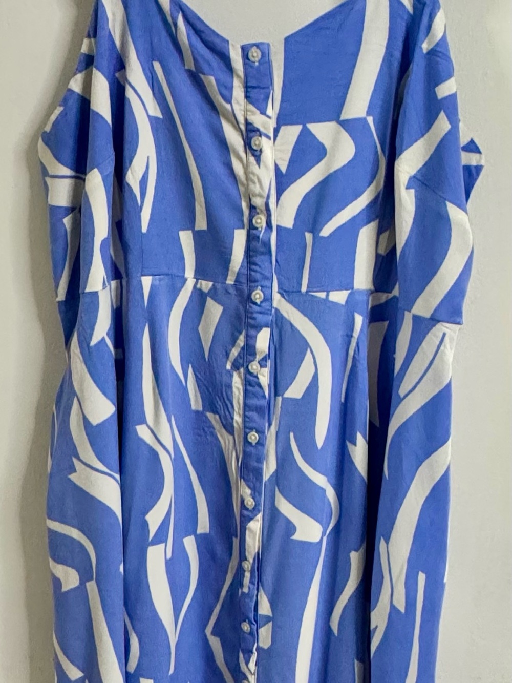 Blue & White Button-Front Abstract Print Dress